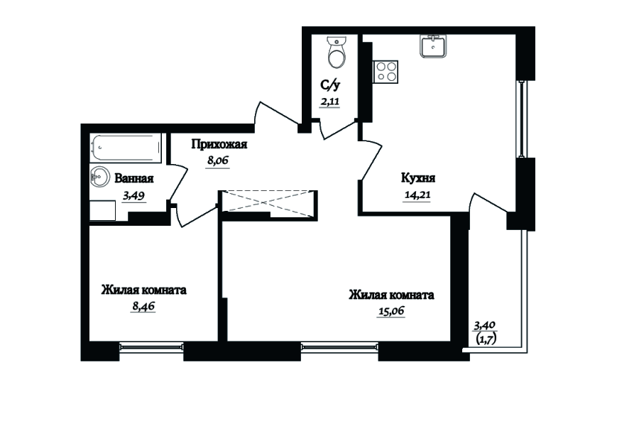 ЖК "ГринВилль", Череповец, Рыбинская ул, дом 33В, квартира 196, секция 3, этаж 5 План 0