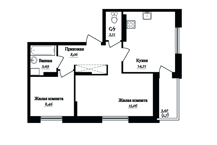 ЖК "ГринВилль", Череповец, Рыбинская ул, дом 33В, квартира 196, секция 3, этаж 5